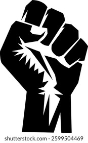Bold Black Raised Fist Icon. vector