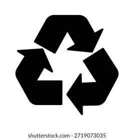 Un audaz símbolo de reciclaje negro compuesto por tres flechas, que representa la sostenibilidad y la conciencia ambiental.