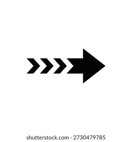 A bold black right-pointing arrow with a chevron design indicates forward momentum progress and clear direction. Ideal for digital interfaces navigation and visual cues.