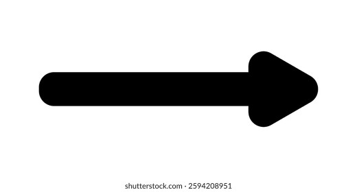 A bold black right-pointing arrow icon on a white background, symbolizing direction, movement, navigation, or progress. Vector illustration