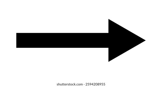 A bold black right-pointing arrow icon on a white background, symbolizing direction, movement, navigation, or progress. Vector illustration