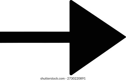 A bold, black rightward pointing arrow icon. Represents movement, progression, or the 'next' action.