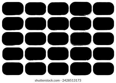 Bold black rounded squares. Grunge brush strokes. Abstract geometric grid. Vector illustration. EPS 10.