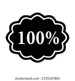 Ein kräftiges, schwarzes Emblem mit einer 100%igen Skala in weißem Text, das eine perfekte Punktzahl, volle Qualität oder eine vollständige Verpflichtung darstellt, perfekt für Verkaufsaktionen.