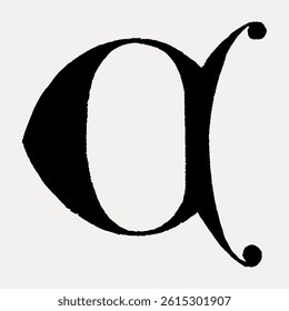 A bold, black serif letter 'A' on a light background. The serif 'A' is stylized, showcasing a unique, artistic design. The letter 'A' stands out prominently. Vintage font isolated vector.