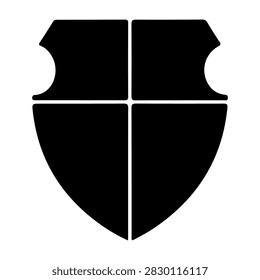 A bold black shield icon representing security, safety, and protection in digital and physical contexts.