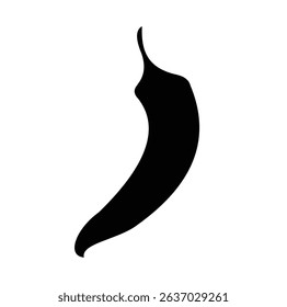 A bold black silhouette chili pepper vector, highlighting its sleek, curved shape with a minimalist outline. Set against a white background, this fiery design is perfect for modern culinary, spicy 