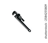 A bold, black silhouette of a classic pipe wrench, perfect for plumbing, construction, and repair-related designs.
