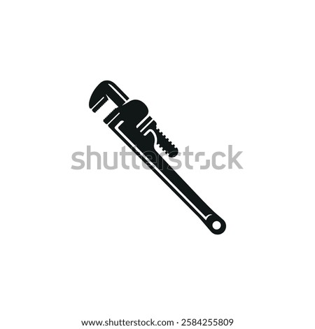 A bold, black silhouette of a classic pipe wrench, perfect for plumbing, construction, and repair-related designs.