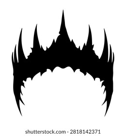 A bold black silhouette of a crown with pointed spikes and intricate details, emphasizing a regal and commanding presence.