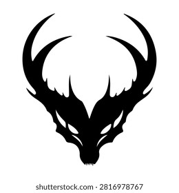 A bold black silhouette of a deer skull with prominent antlers, emphasizing strength and wilderness in a minimalist style.