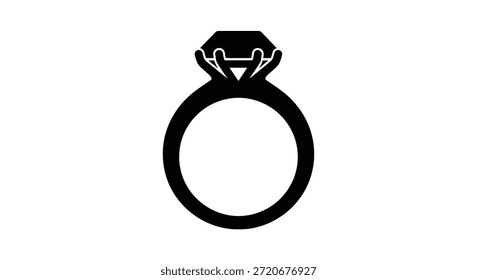 Uma silhueta preta em negrito de um anel de diamante é um elemento gráfico marcante e elegante.