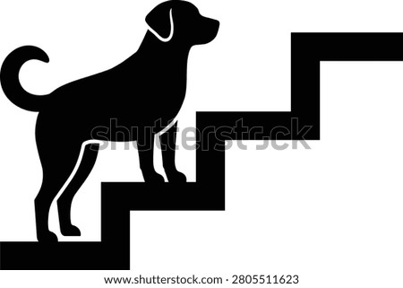 Bold black silhouette of a dog standing on ascending stairs, representing progress, achievement, learning, training, and personal development. Ideal for pet training businesses, motivational graphics, educational materials, coaching brands, and growth-focused marketing designs.