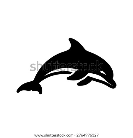 A bold, black silhouette of a dolphin showcases its streamlined form in a captivating style.