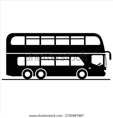 Bold black silhouette of a double-decker bus, a classic symbol of public transportation and city life.