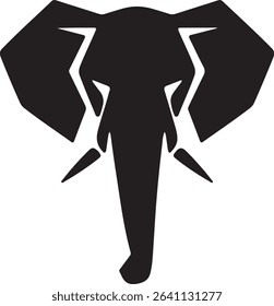 Bold black silhouette of an elephant head with simple geometric design on white background