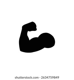 Bold black silhouette of a flexed bicep muscle, representing strength, fitness, and power. Ideal for gym logos, workout content, or health and motivation icons in digital and print design.