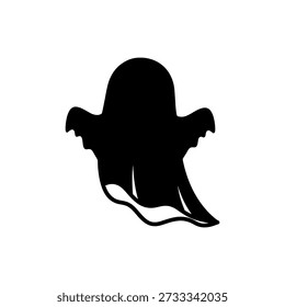 A bold, black silhouette of a ghost with flowing fabric creates a spooky and recognizable image.