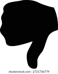 Una silueta negra audaz de una mano que muestra un gesto de pulgar hacia abajo que indica desaprobación o aversión