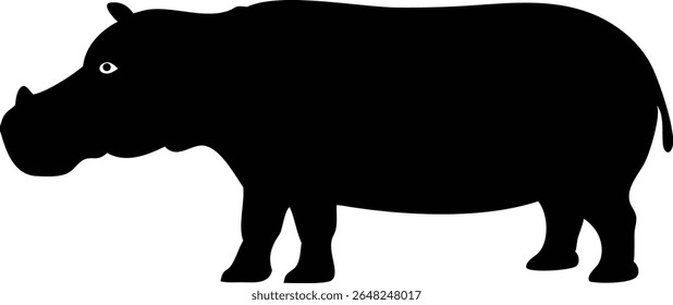 Ilustração de uma silhueta preta em negrito de um grande hipopótamo africano sobre um fundo branco