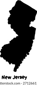 Bold black silhouette map of New Jersey with detailed borders, ideal for educational resources, infographics, digital design, and geographic illustration projects.
