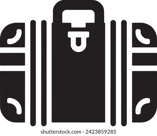 The bold black silhouette with notable handle and latch details is designed to stand out, perfect for representing travel agencies, hospitality services, and packing essentials.

