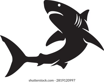 Bold black silhouette of a shark, a formidable marine predator, captured in a dynamic pose, symbolizing strength and the wild essence of the ocean.