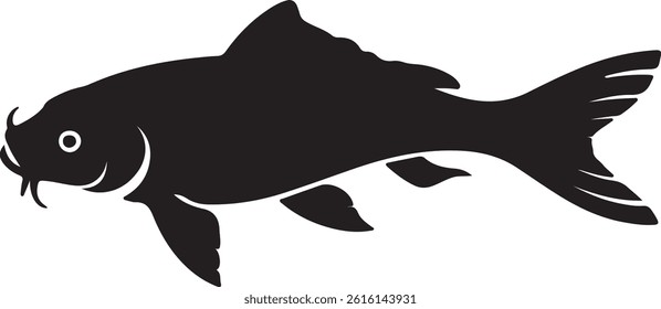 A bold black silhouette of a shark set against a clean white background. The shark is shown in side profile, highlighting its iconic fin, streamlined body, and sharp tail.