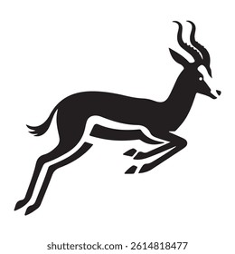 A bold, black silhouette of a springbok antelope in a dynamic, leaping pose.