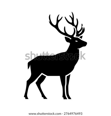 A bold, black silhouette of a stag showcases a clean, distinctive profile, emphasizing its regal form.
