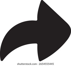 A bold, black silhouette of a stylized share icon on a clean white background. The arrow shape suggests forwarding, sending, or distributing content.