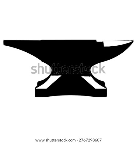 A bold black silhouette of a traditional blacksmith anvil isolated on white. This symbol represents metalworking, heavy industry, forging, craftsmanship, durability, and manual labor professional tools.