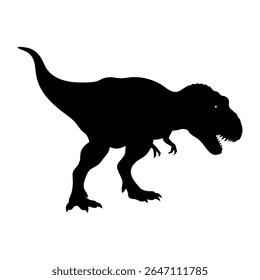 A bold black silhouette vector illustration of a T-Rex dinosaur, perfect for representing prehistoric animals, power, danger, and adventure. Ideal for children's content, educational materials.