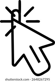 A bold black silhouette vector illustration of a mouse cursor clicking The style is simple and graphic with strong lines against a white background
