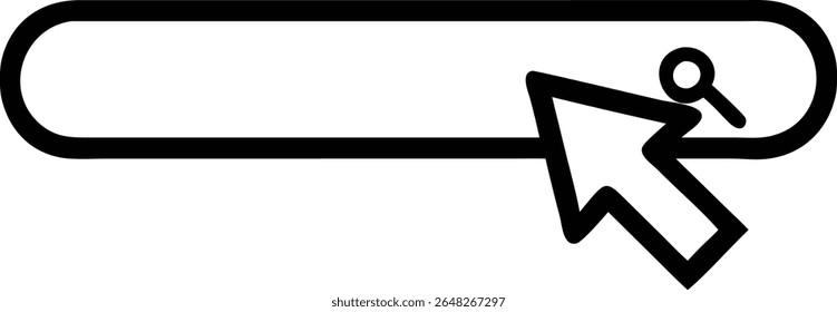 A bold black silhouette vector illustration of a mouse cursor clicking a rectangular search bar on a white background. The style is simple and graphic.