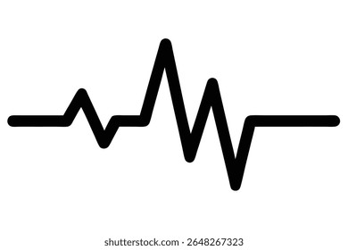 A bold black silhouette vector illustration depicting a heartbeat waveform against a white background The style is simple and minimal