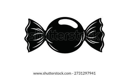 A bold, black silhouette of a wrapped candy showcases a distinctive, clean style.