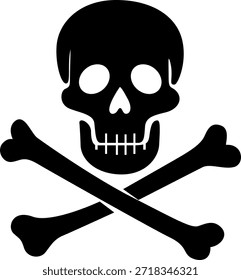 Bold black skull and crossbones icon, flat vector style, high contrast, simple composition