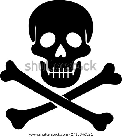 Bold black skull and crossbones icon, flat vector style, high contrast, simple composition