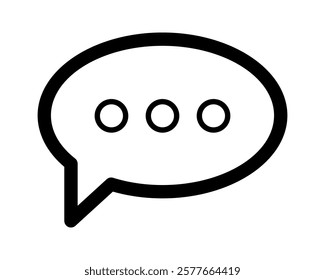 Bold black speech bubble icon with three ellipsis points, perfect for website design, app interfaces, presentations, and communication concepts.  Clean, modern style for a professional look.