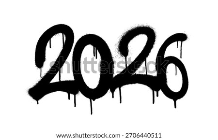 Bold black spray-painted 2026 text in graffiti style on white background, symbolizing future, street culture, or urban creative art