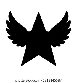A bold black star with wings silhouette, ideal for graphic design, logos, and artistic projects emphasizing strength and freedom.