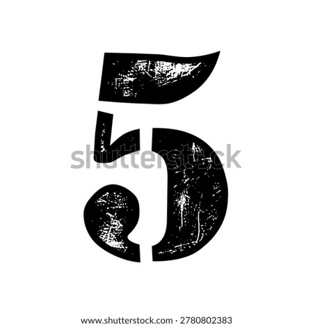 Bold Black Stenciled Number Five with Sharp Silhouettes and Rough Edges