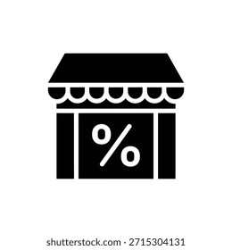 Icono negro audaz de la tienda con el diseño de la venta al por menor del símbolo del descuento