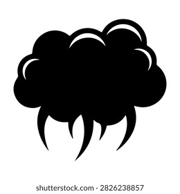 A bold black storm cloud with stylized lightning bolts, symbolizing stormy weather and atmospheric phenomena in a graphic style.