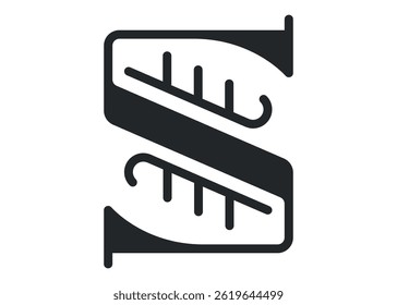 Logotipo estilizado negro negrita de la letra S con Elementos lineales abstractos y modernos. Diseño monocromático de Vector minimalista, ideal para marcas, logotipos, tarjetas de visita, estampados de ropa y gráficos de Web.