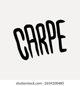 Bold black text spells 'CARPE' on a white background. Simple, modern design. The word 'CARPE' stands out with its bold, black font. Minimalist and striking. Word and typography vector.
