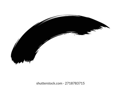 Un trazo de pincel con textura negra y audaz que forma un arco ascendente, presentado aislado limpiamente sobre un fondo blanco puro. Ideal para acentos artísticos o de diseño.
