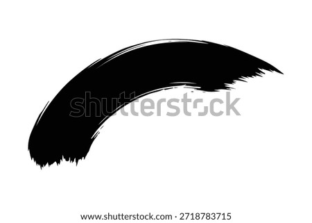 A bold, black, textured brush stroke forming an upward sweeping arc shape, presented cleanly isolated on a pure white background. Ideal for artistic or design accents.