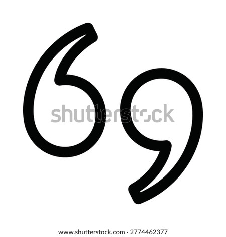 Bold black typography icon of double quotation marks with quotation, punctuation
